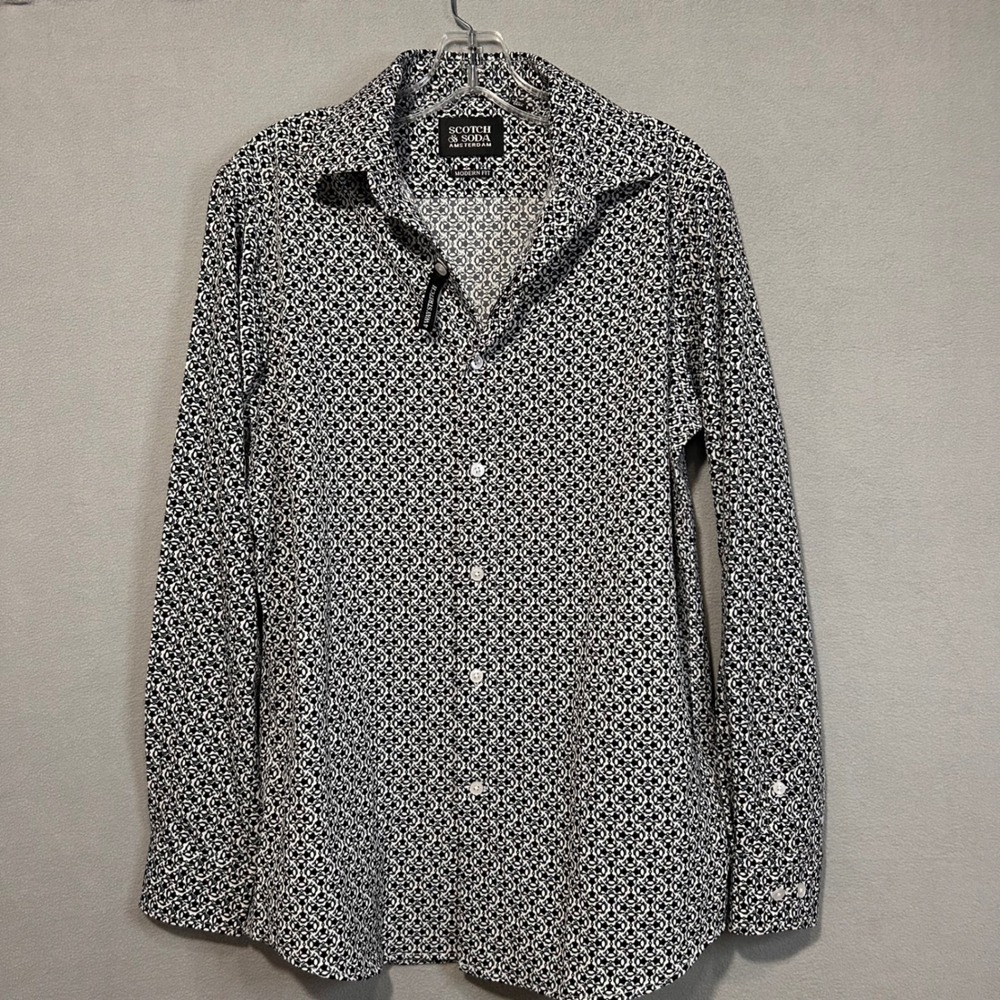 Scotch & Soda Mens Shirt Size 15 38 Modern Fit Geometric Print Button Down Shirt